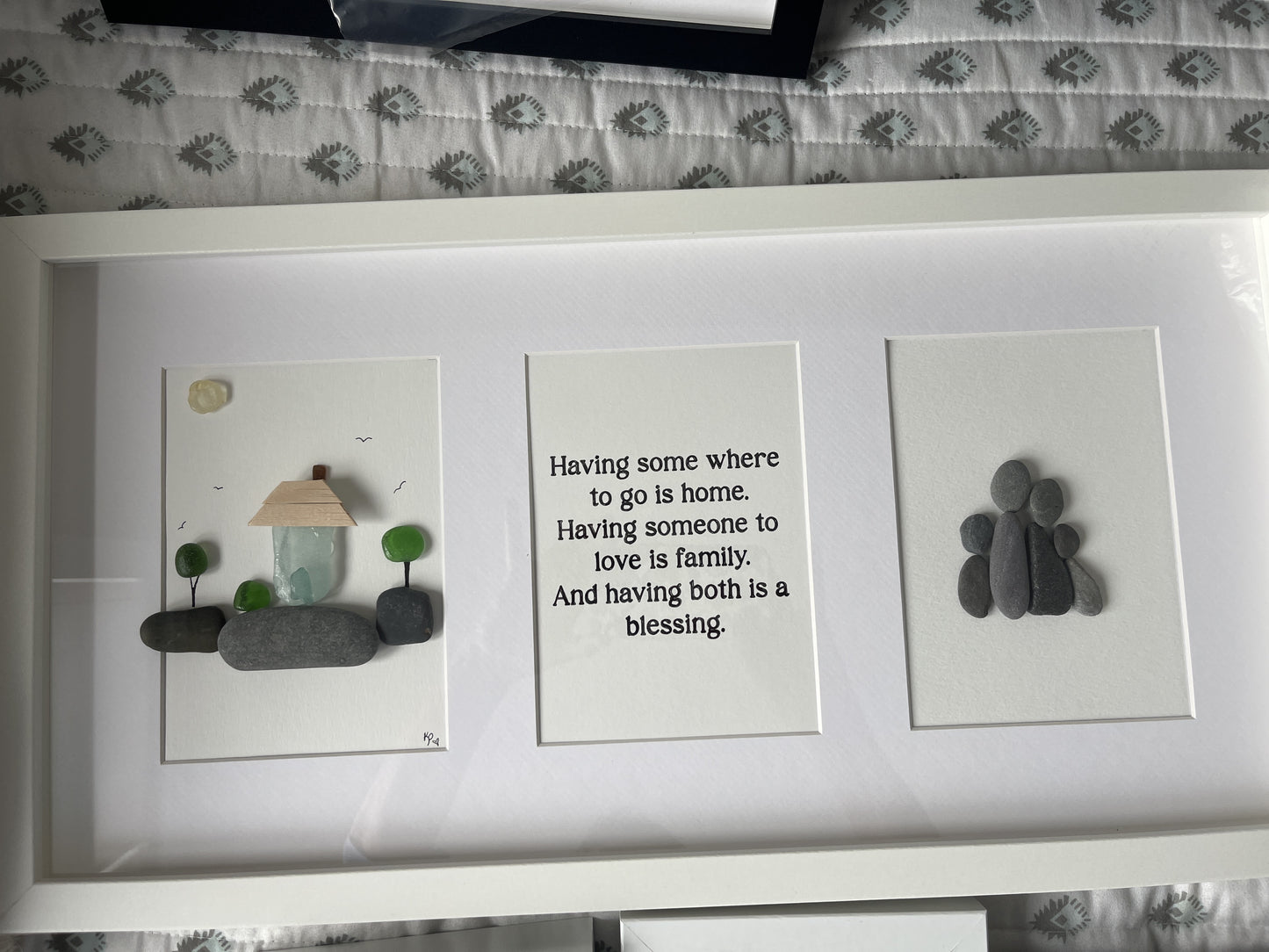 Home Blessing Sea Glass 12x22 large white framed art