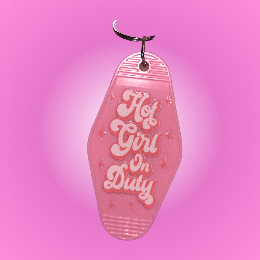 Hot Girl On Duty Motel Keychain