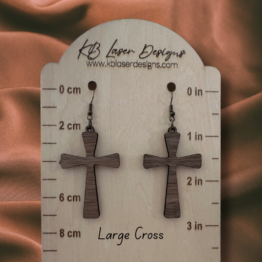 Assorted Cross Design Walnut Dangle Earrings