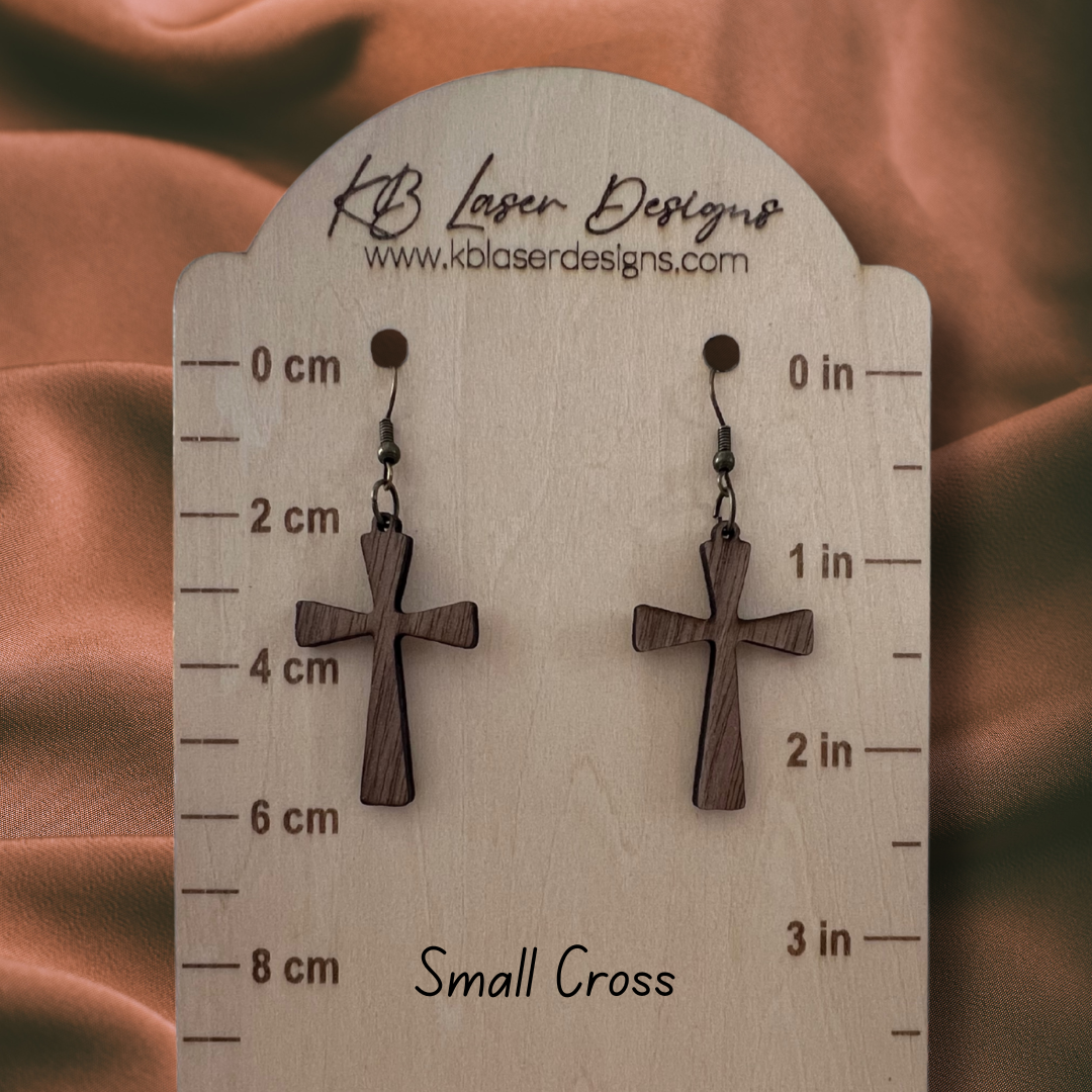 Assorted Cross Design Walnut Dangle Earrings