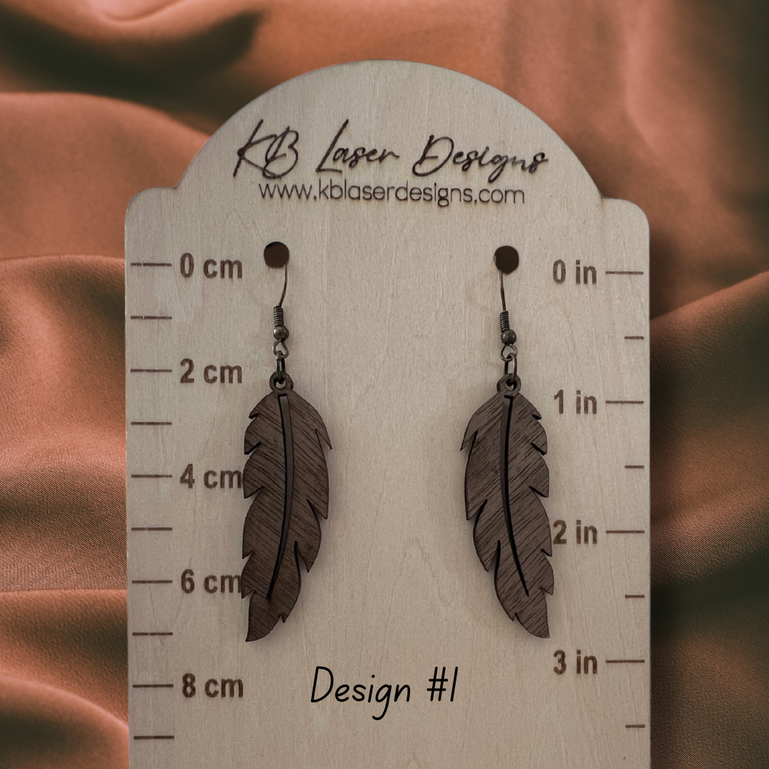 Assorted Feather Design Walnut Dangle Earrings