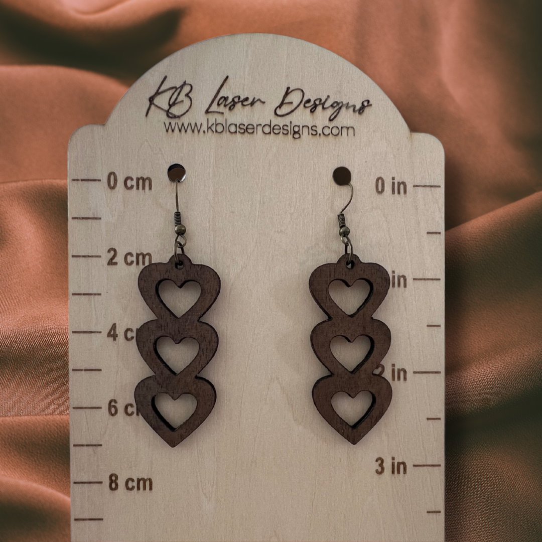 Assorted Heart Design Walnut Dangle Earrings