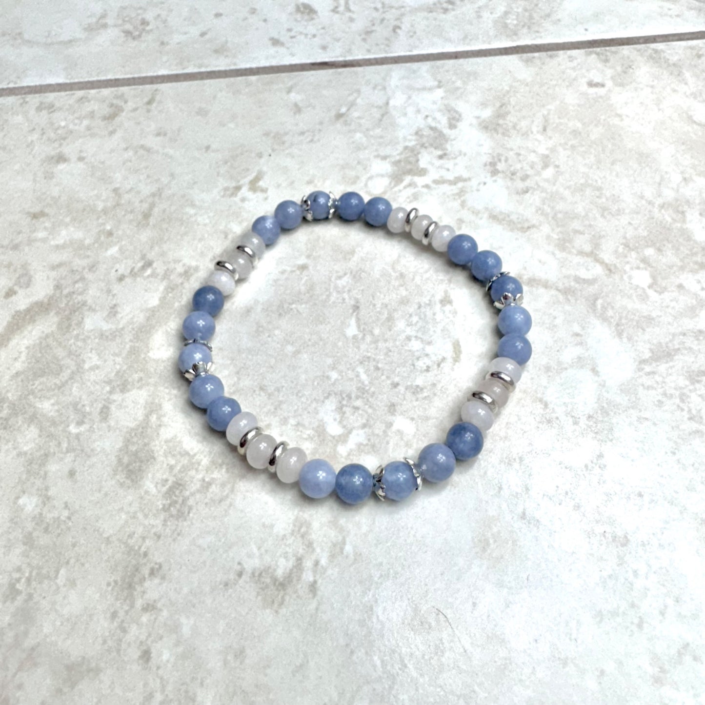 6.75" Aquamarine & Rondelle Rose Quartz Bracelet