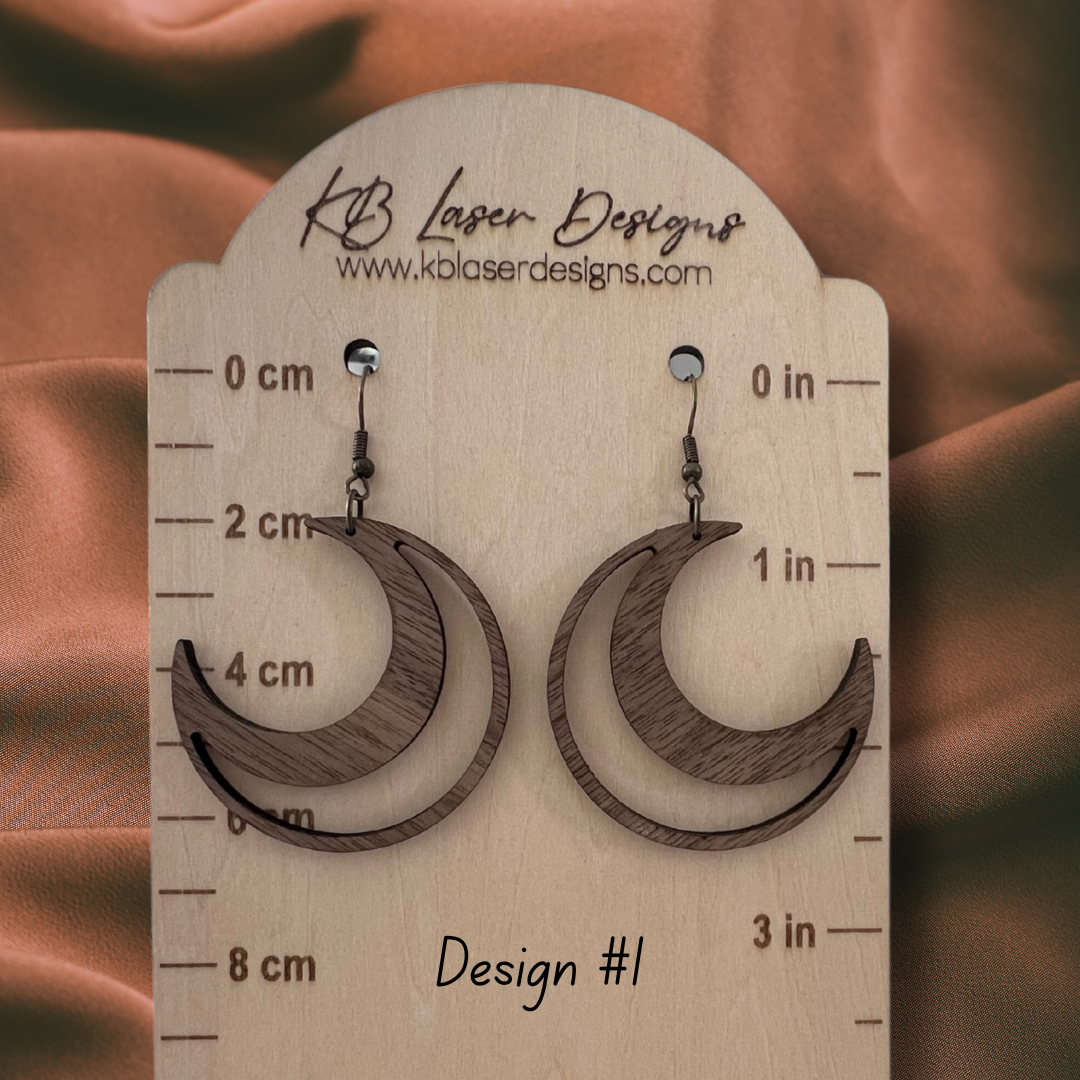 Assorted Moon Design Walnut Dangle Earrings