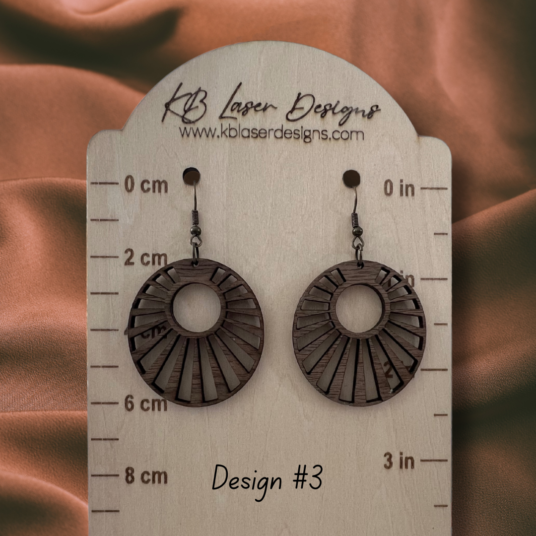 Assorted Round Design Walnut Dangle Earrings