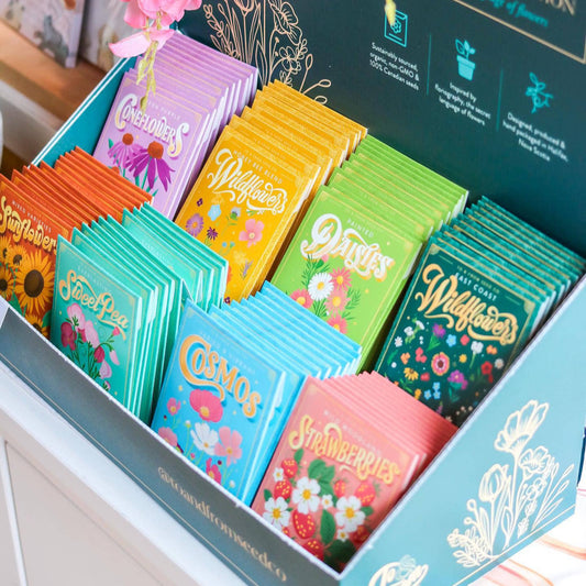 Floriography Seed Packet Countertop Display + 100 Seed Packets