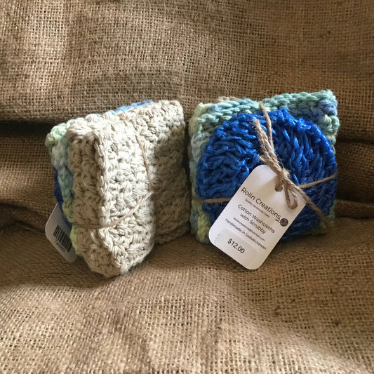 Cotton dish cloths with nylon scrubbie