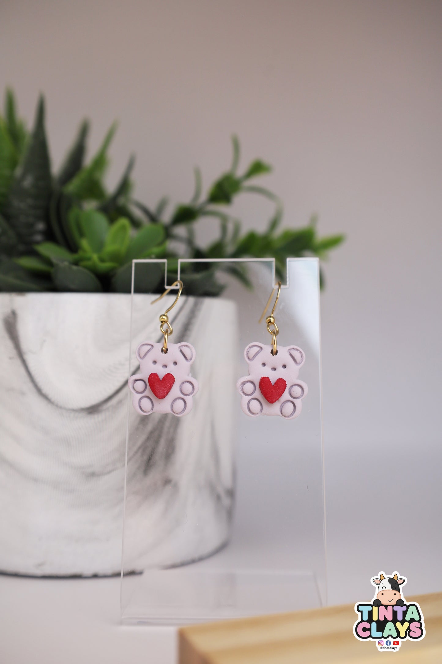 Bear Heart Polymer Clay Dangle Earrings