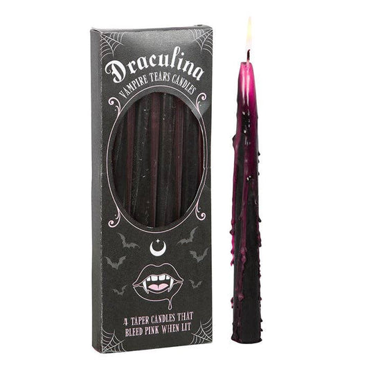 Set of 4 Gothic Pink Vampire Tears Bleeding Halloween Taper Candles