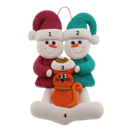 Couple Snowmen With Cat Ornaments