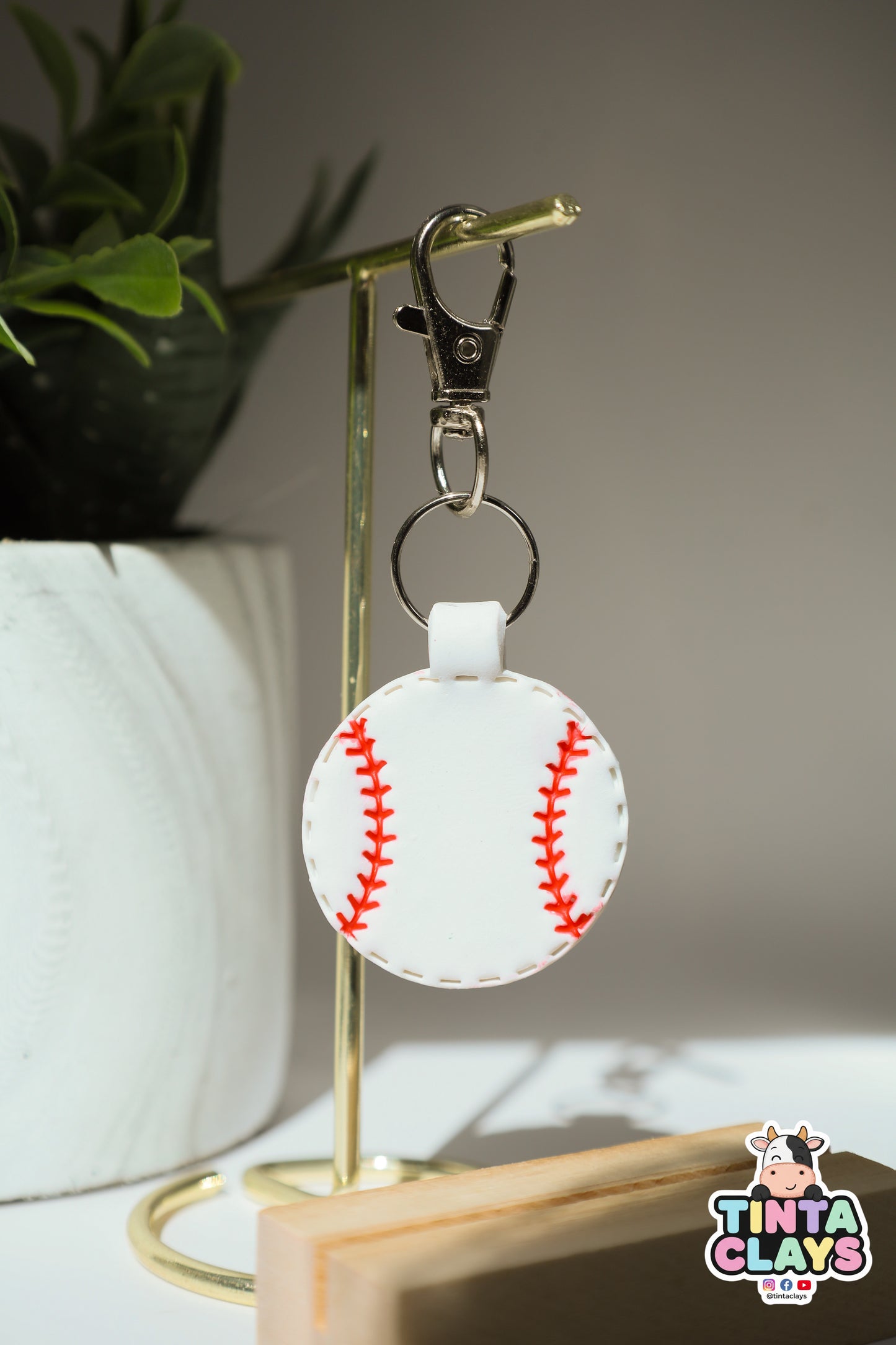 Baseball Polymer Clay Keychain