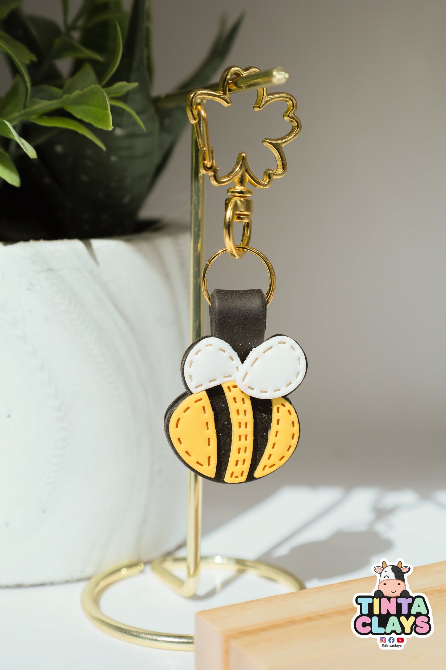 Bee Polymer Clay Keychain