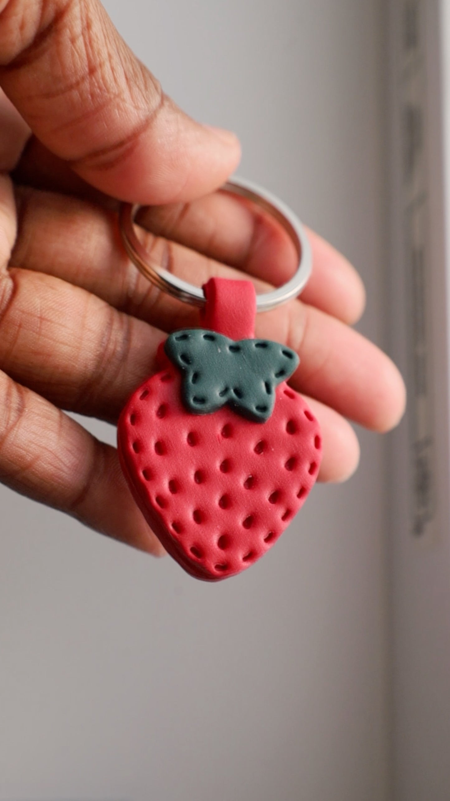 Strawberry Polymer Clay Keychain