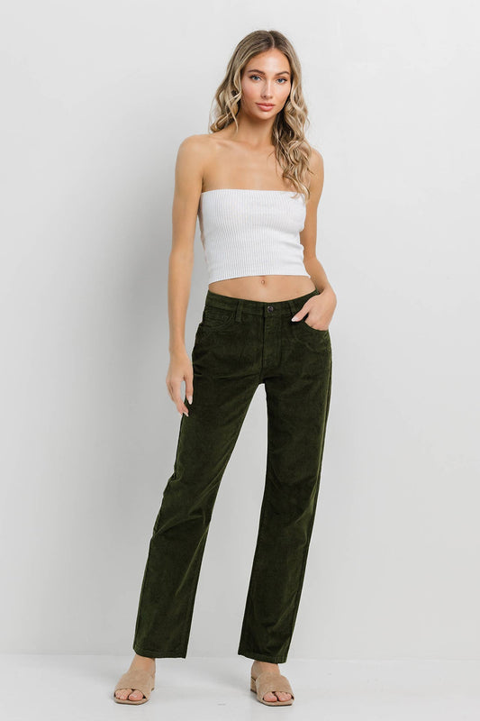 Olive Corduroy Straight Pants