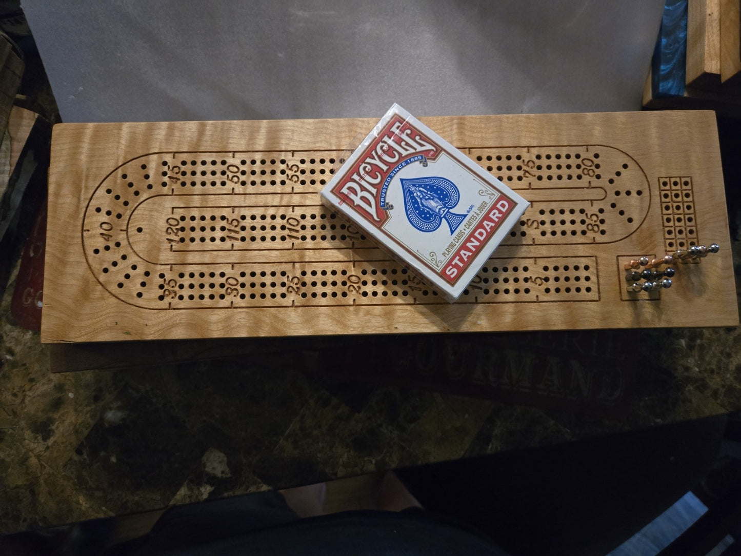 Figured Cherry Cribbage Board