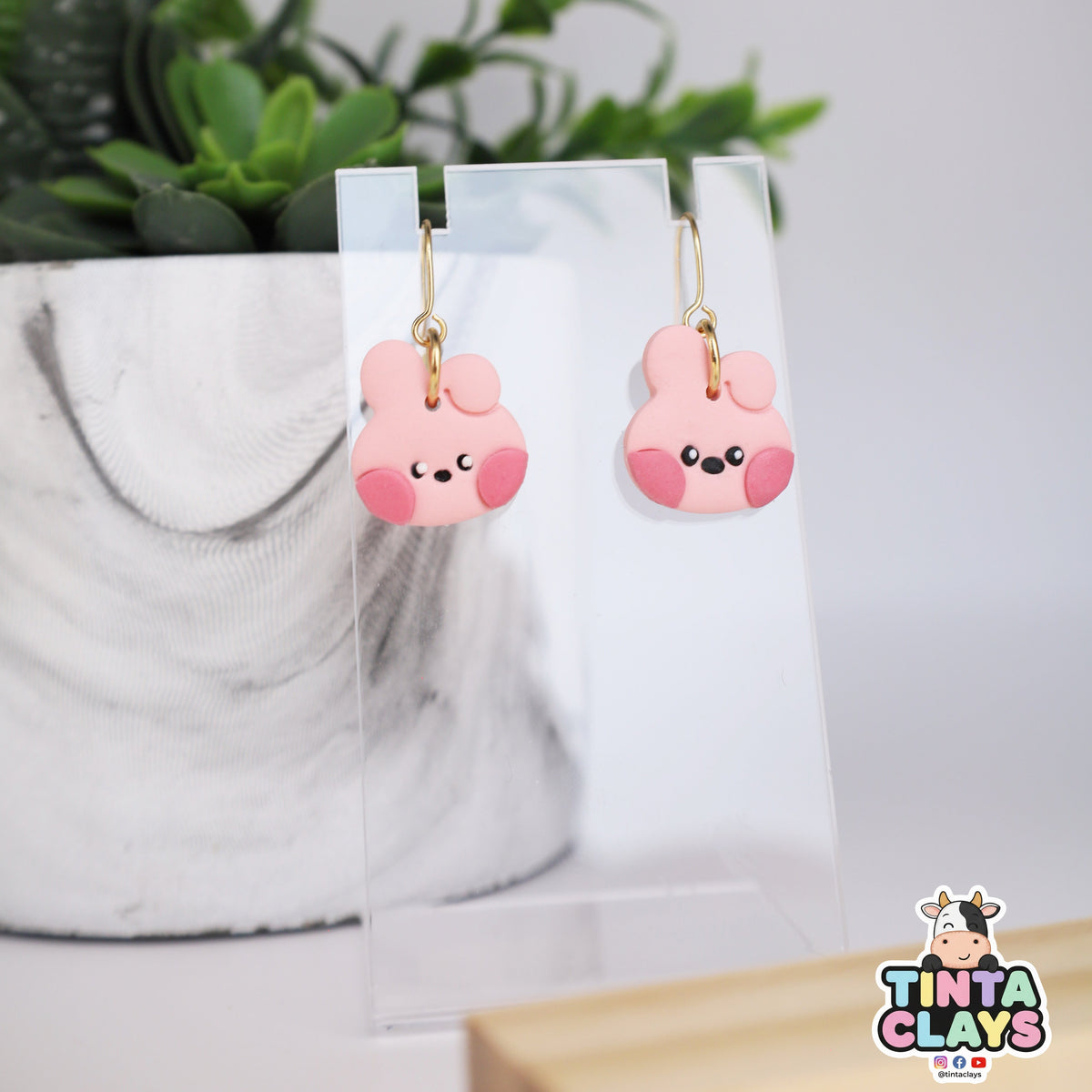 Cooky BTS inspired BT21 Minini | Pink Bunny Earrings