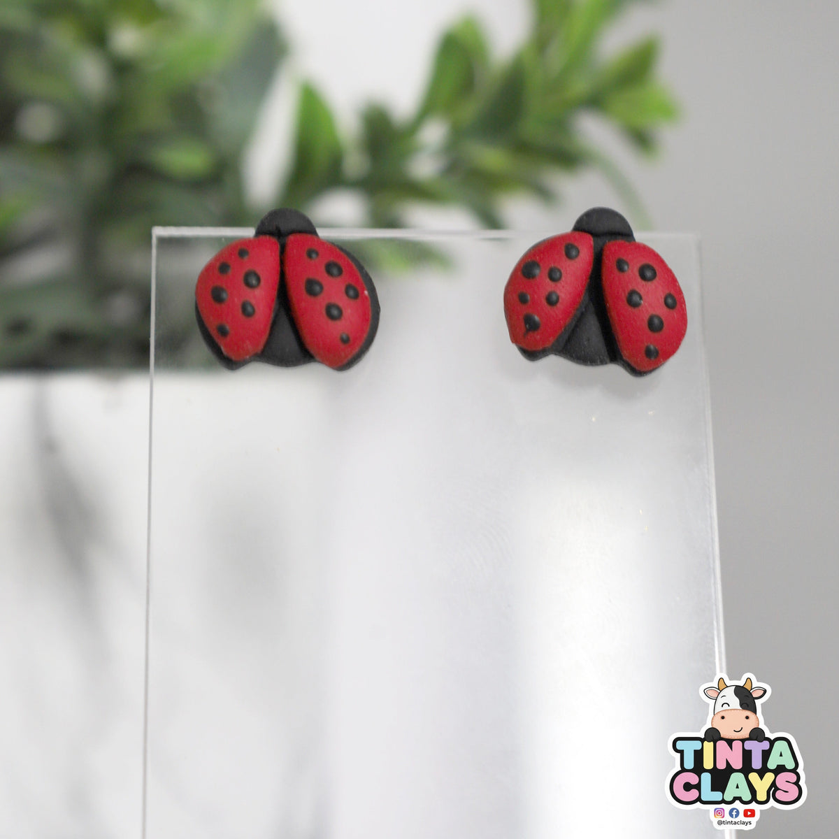Ladybug Polymer Clay Stud Earrings