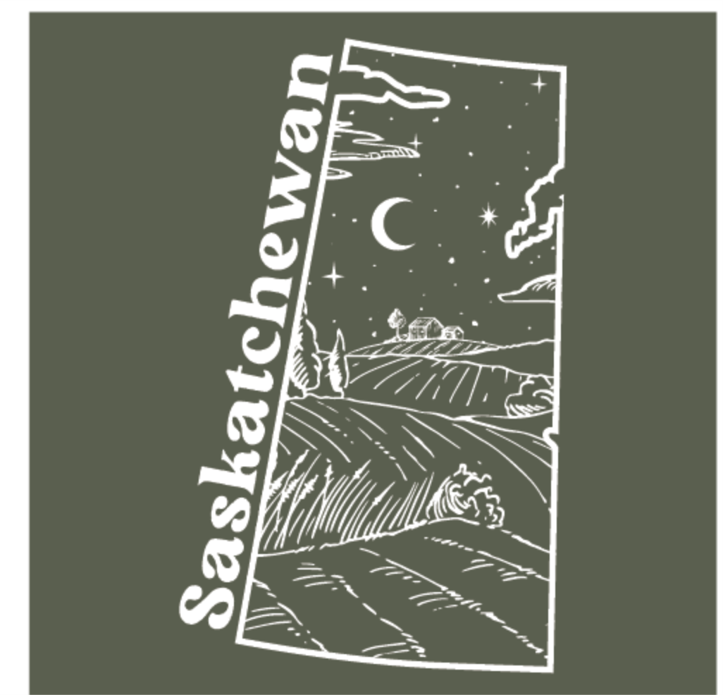 Close-up of vertical Saskatchewan night sky graphic print on dark sage