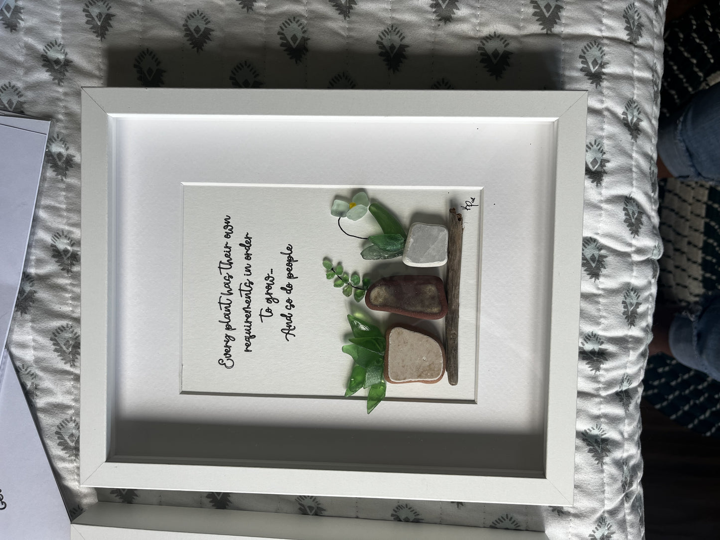 White frame 8x10 seaglass art