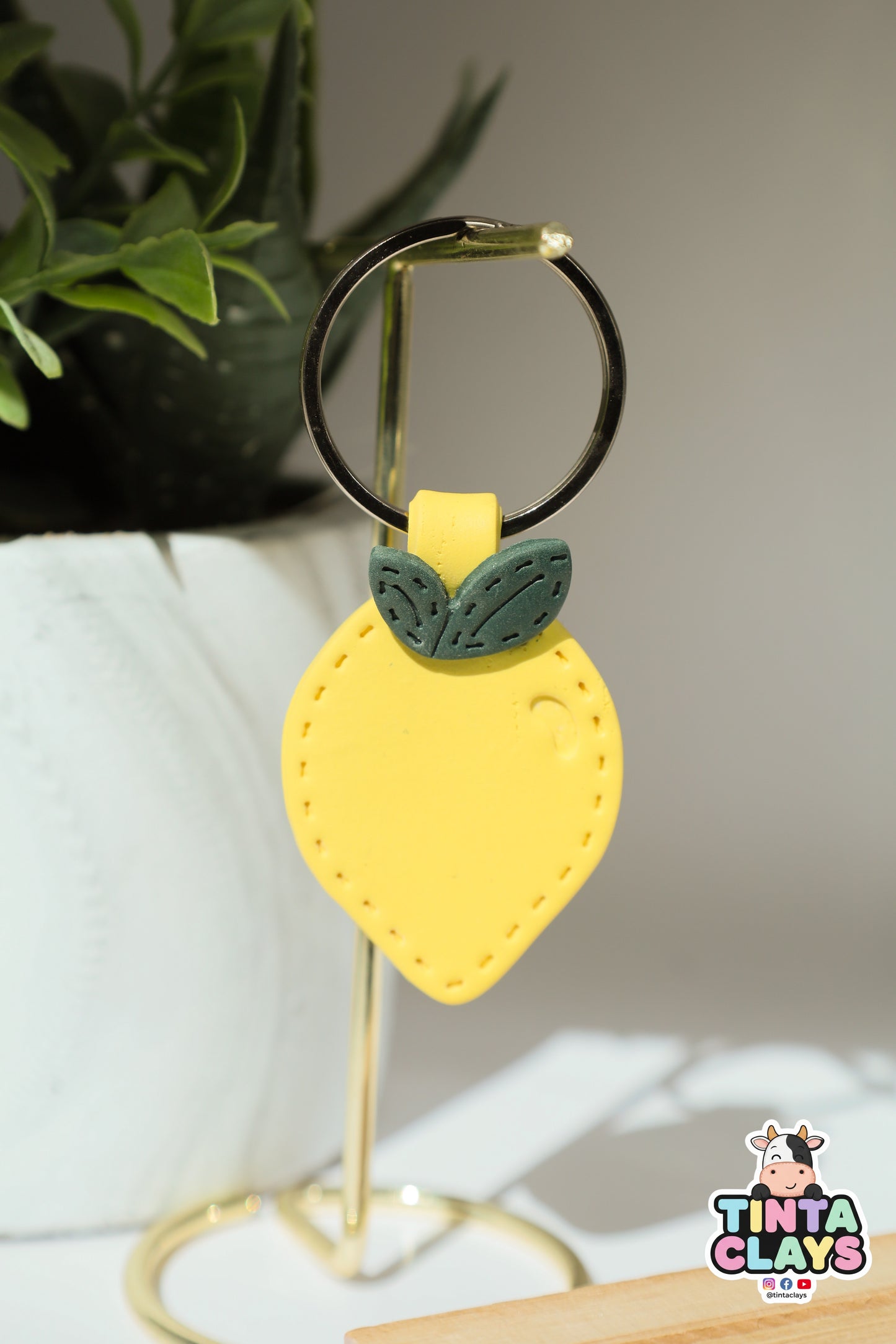Zesty Lemon Polymer Clay Keychain