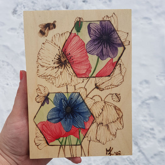 Poppies & Anemones Wood Burning - 1