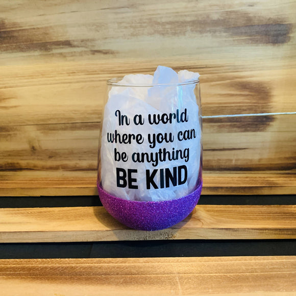 Be Kind Glitter Stemless - HandmadeSask