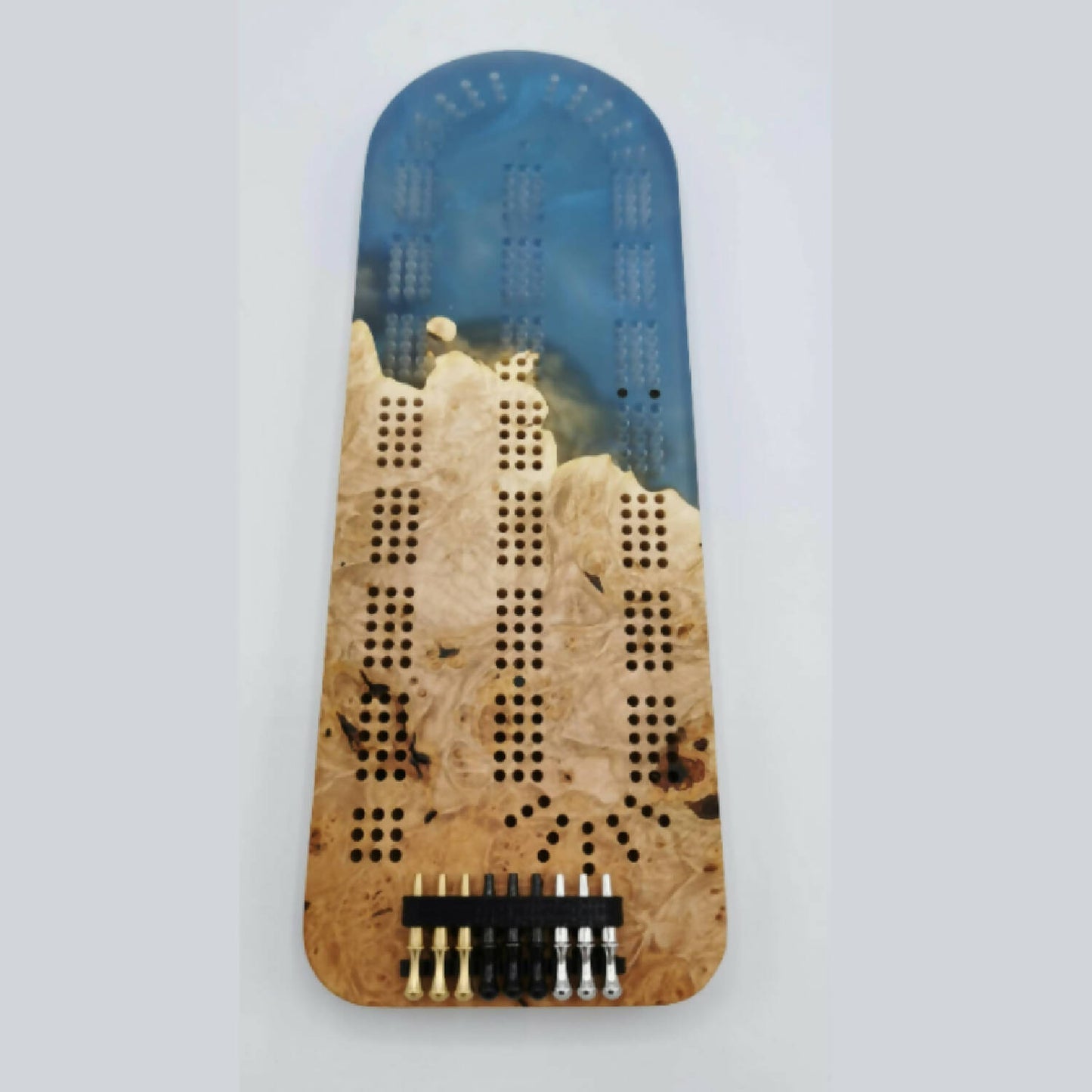 Epoxy and burl cribbage board