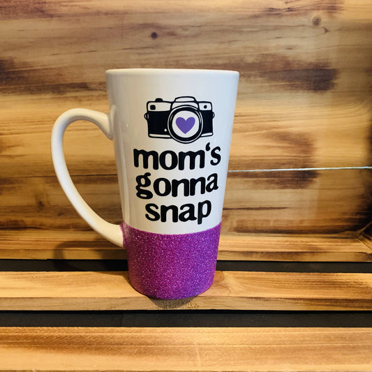 Mom's Gonna Snap Glitter Mug - HandmadeSask