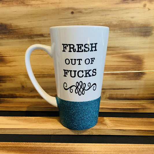 Fresh Out of Fucks Glitter Mug - HandmadeSask