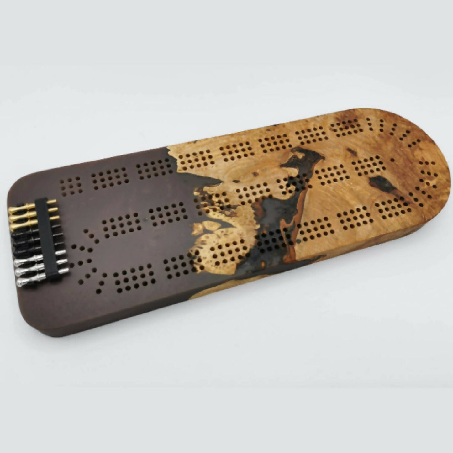 Epoxy and burl cribbage board