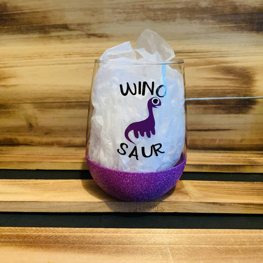 Wino-saur Glitter Stemless - HandmadeSask