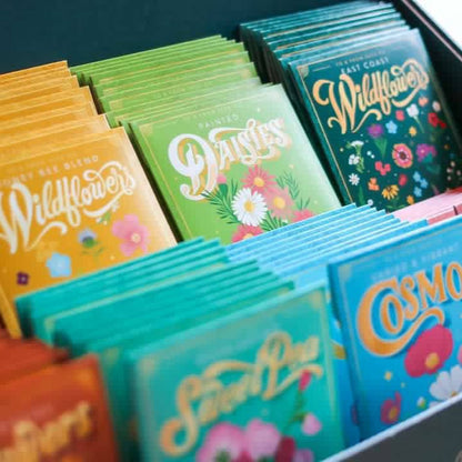 Floriography Seed Packet Countertop Display + 100 Seed Packets