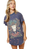 Long Live Country Cow Skull Graphic Bleached Top