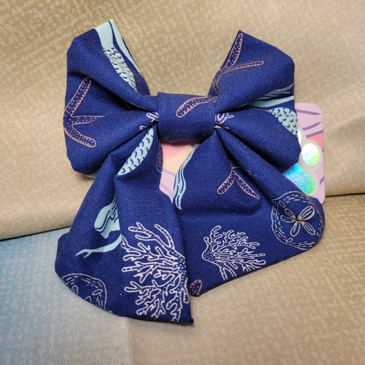 Navy Mermaids Dog Bow Tie
