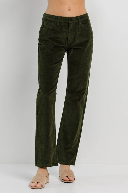 Olive Corduroy Straight Pants