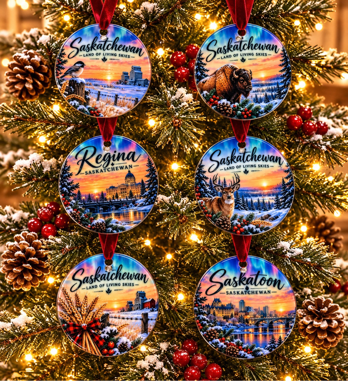 Saskatchewan Christmas ornaments - six designs