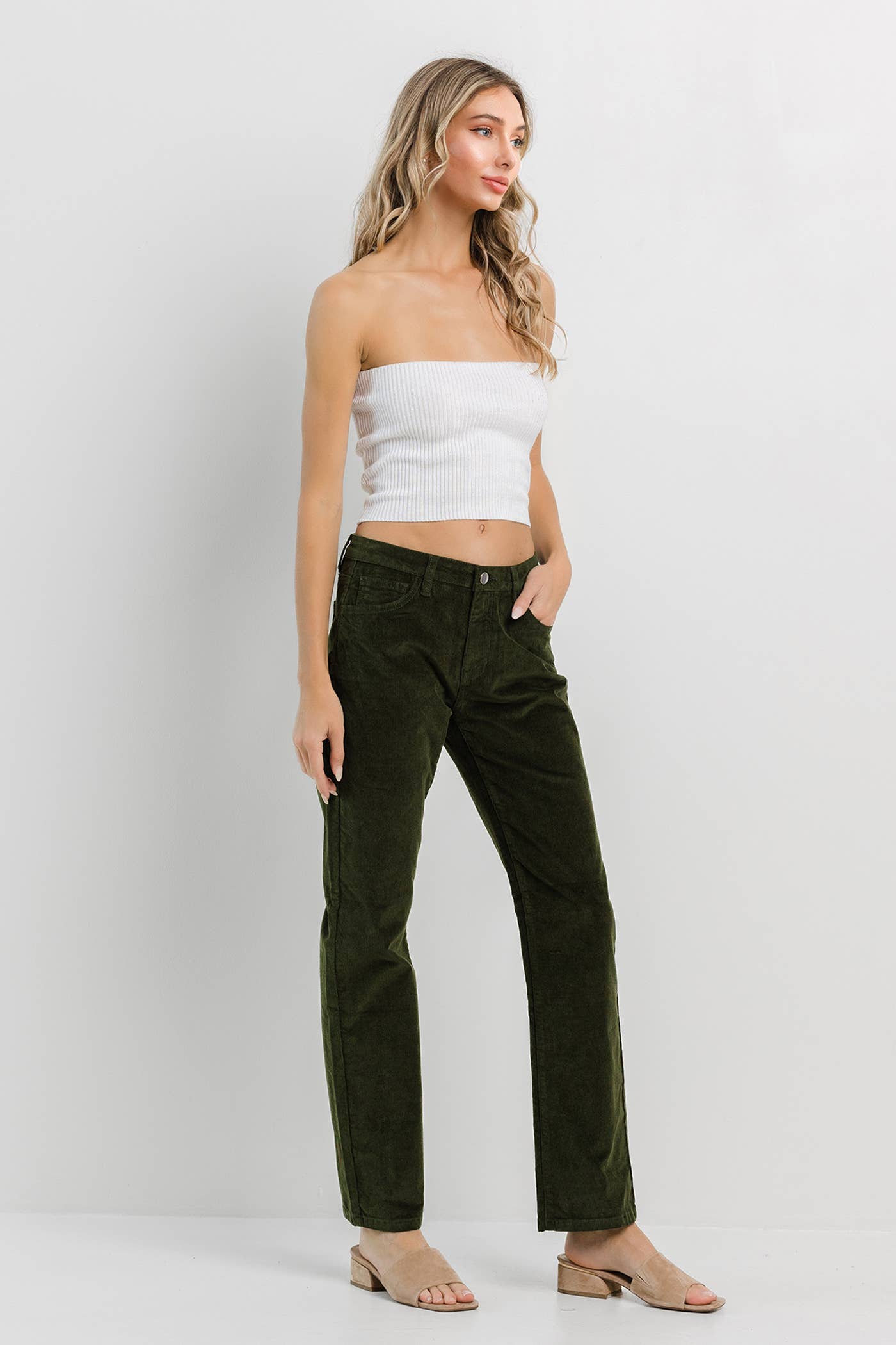 Olive Corduroy Straight Pants