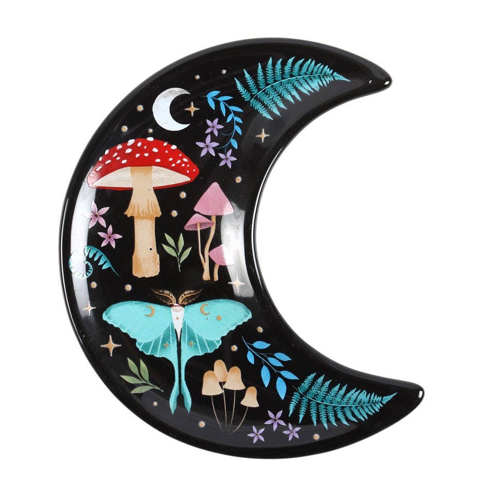 Dark Forest Print Crescent Moon Ceramic Trinket Dish