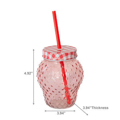 Glass Strawberry Cup with Straw