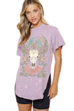 Long Live Country Cow Skull Graphic Bleached Top