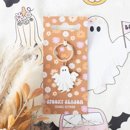 Spooky Season Groovy Ghost Halloween Keyring