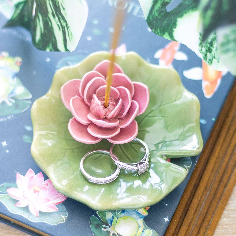 Lily Pad Ceramic Trinket Dish and Incense Stick Holder
