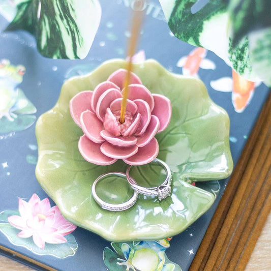 Lily Pad Ceramic Trinket Dish and Incense Stick Holder