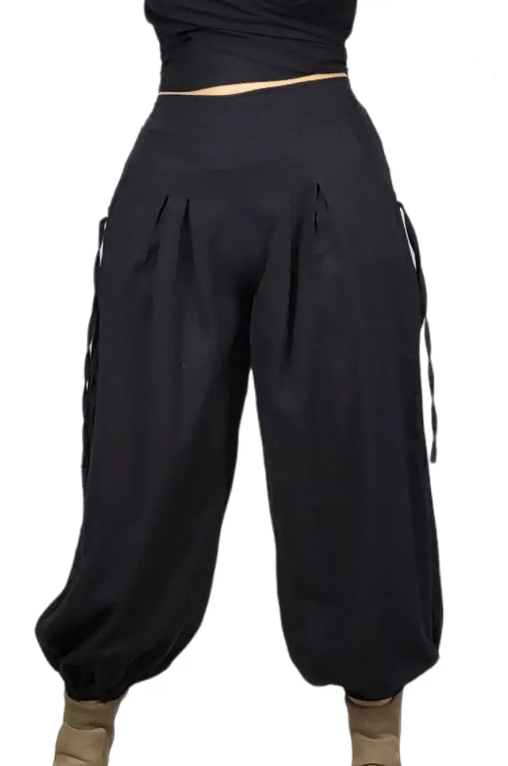 Solid Half-Elastic Cotton Pants