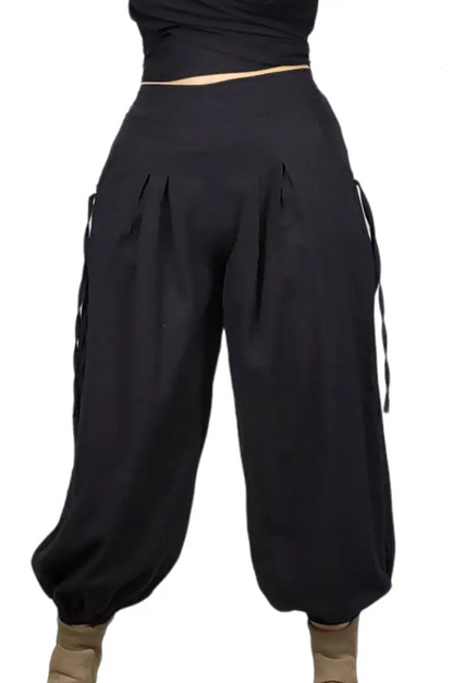Solid Half-Elastic Cotton Pants