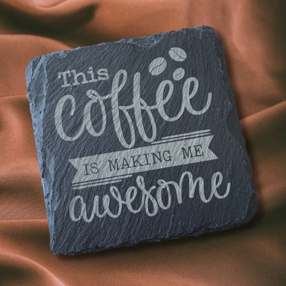 Coffee Themed Slate Coaster Set
