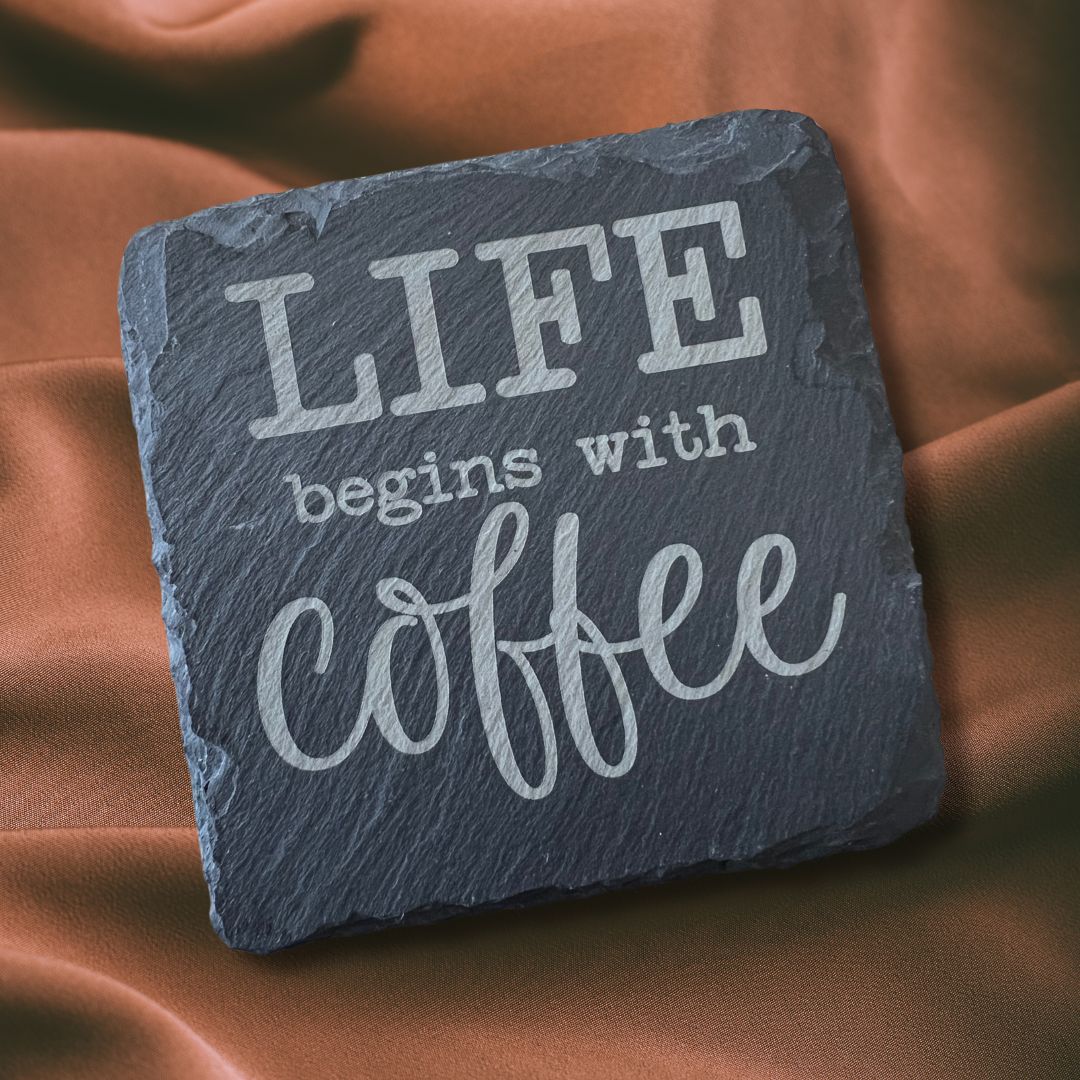 Coffee Themed Slate Coaster Set