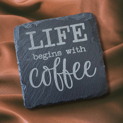 Coffee Themed Slate Coaster Set