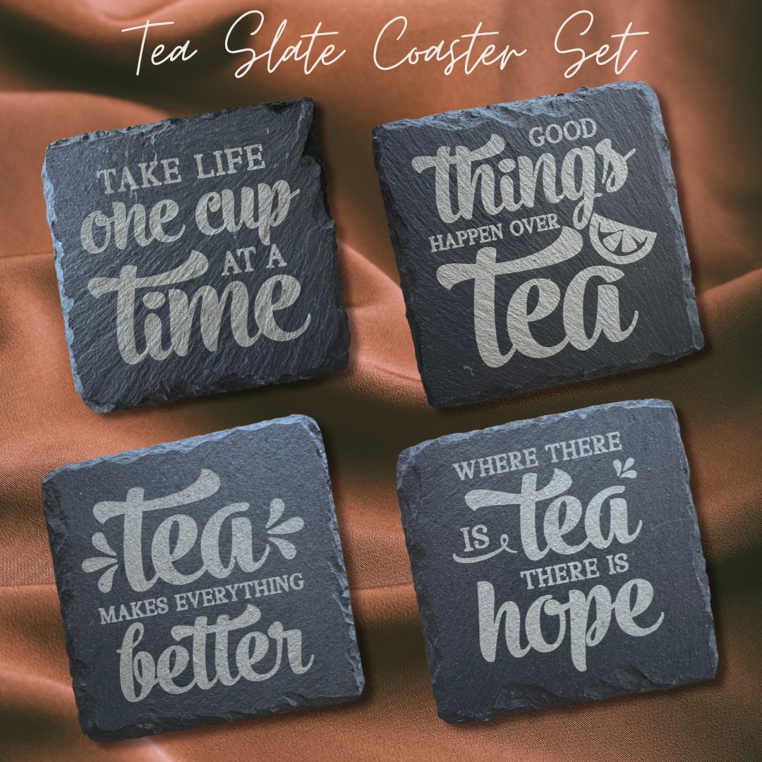 Tea Themed Slate Coaster Set
