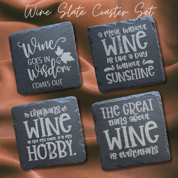 Wine Themed Slate Coaster Set